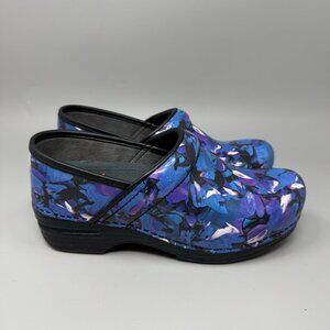 Dansko  XP Floral Clogs Shoes Teal Blue Purple Comfort Leather 37 6.5